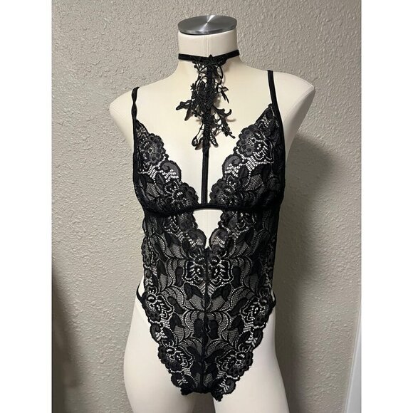 NWOT LACE TEDDY LINGERIE SIZE SMAL GSTRING CHOKER - Picture 1 of 9